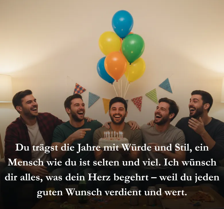 Du trägst die Jahre mit Würde und Stil, ein Mensch wie du ist selten und viel. Ich wünsch dir alles, was dein Herz begehrt – weil du jeden guten Wunsch verdient und wert.