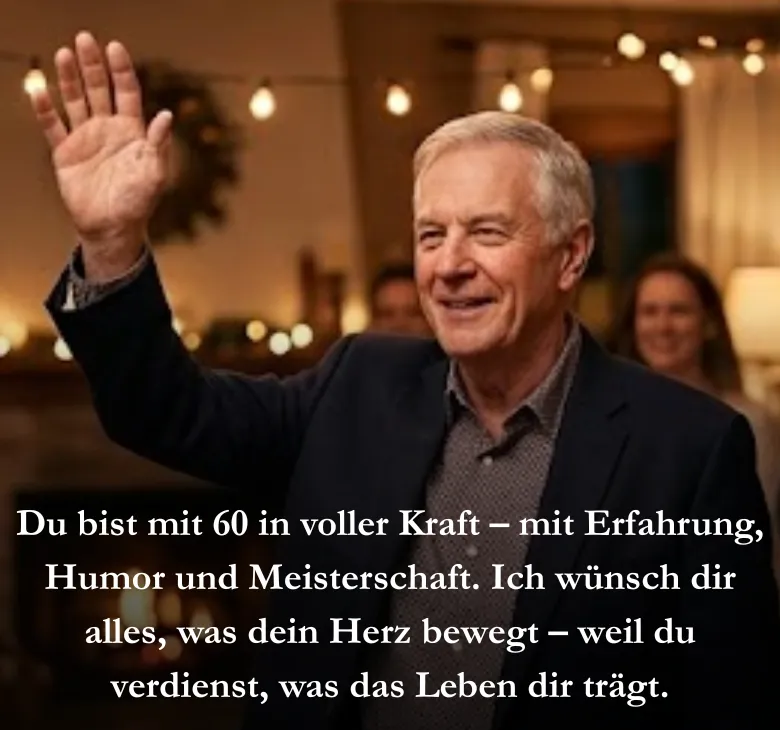 Du bist mit 60 in voller Kraft – mit Erfahrung, Humor und Meisterschaft. Ich wünsch dir alles, was dein Herz bewegt – weil du verdienst, was das Leben dir trägt.