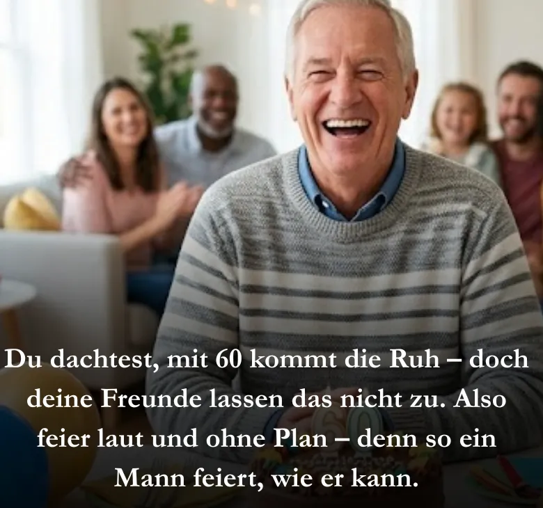 Du dachtest, mit 60 kommt die Ruh – doch deine Freunde lassen das nicht zu. Also feier laut und ohne Plan – denn so ein Mann feiert, wie er kann.