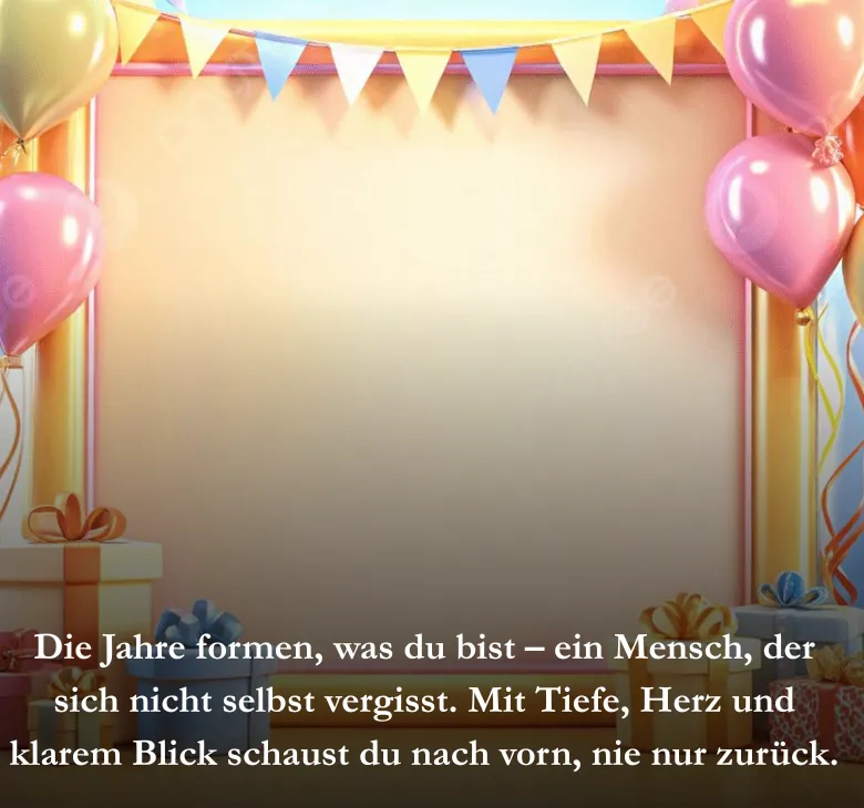 Die Jahre formen, was du bist – ein Mensch, der sich nicht selbst vergisst. Mit Tiefe, Herz und klarem Blick schaust du nach vorn, nie nur zurück.