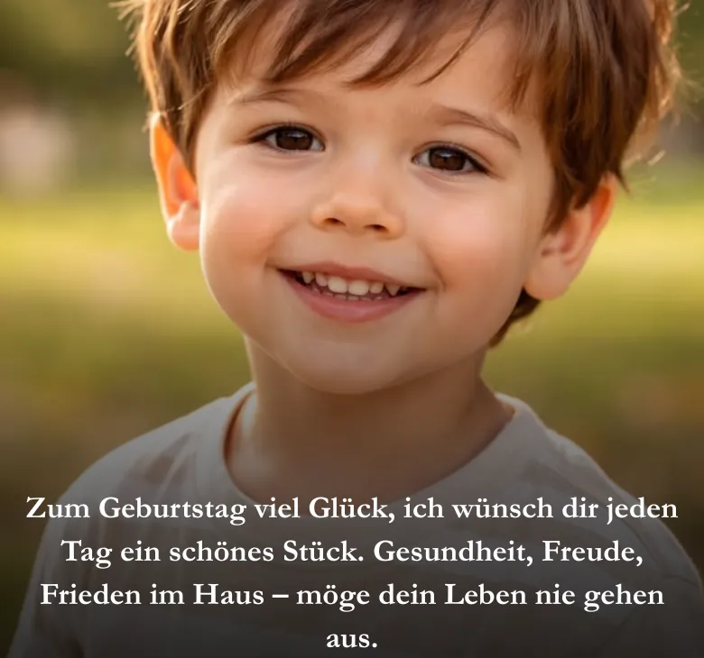 Zum Geburtstag viel Glück, ich wünsch dir jeden Tag ein schönes Stück. Gesundheit, Freude, Frieden im Haus – möge dein Leben nie gehen aus.