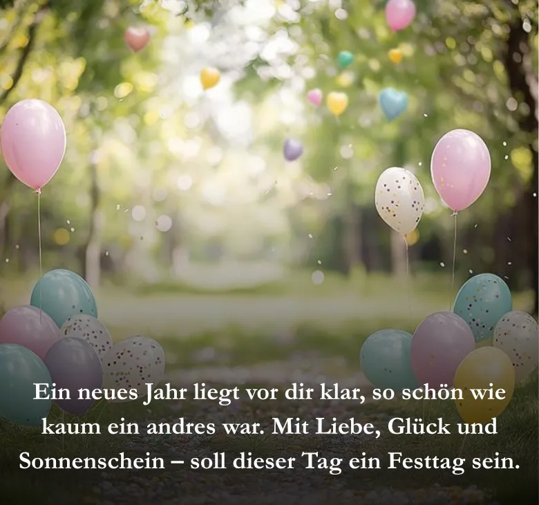 Ein neues Jahr liegt vor dir klar, so schön wie kaum ein andres war. Mit Liebe, Glück und Sonnenschein – soll dieser Tag ein Festtag sein.