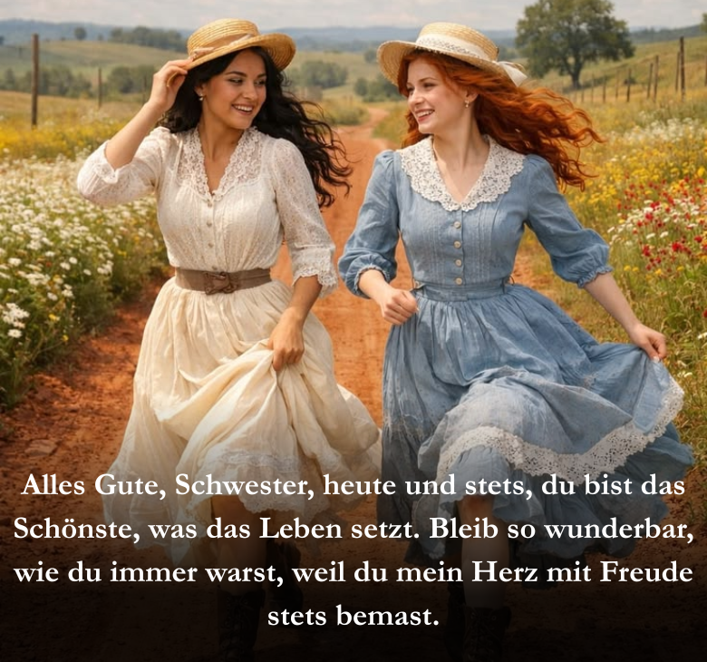 Alles Gute, Schwester, heute und stets, du bist das Schönste, was das Leben setzt. Bleib so wunderbar, wie du immer warst, weil du mein Herz mit Freude stets bemast.