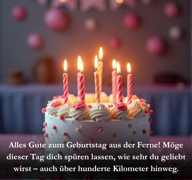 Alles Gute zum Geburtstag aus der Ferne! Möge dieser Tag dich spüren lassen, wie sehr du geliebt wirst – auch über hunderte Kilometer hinweg