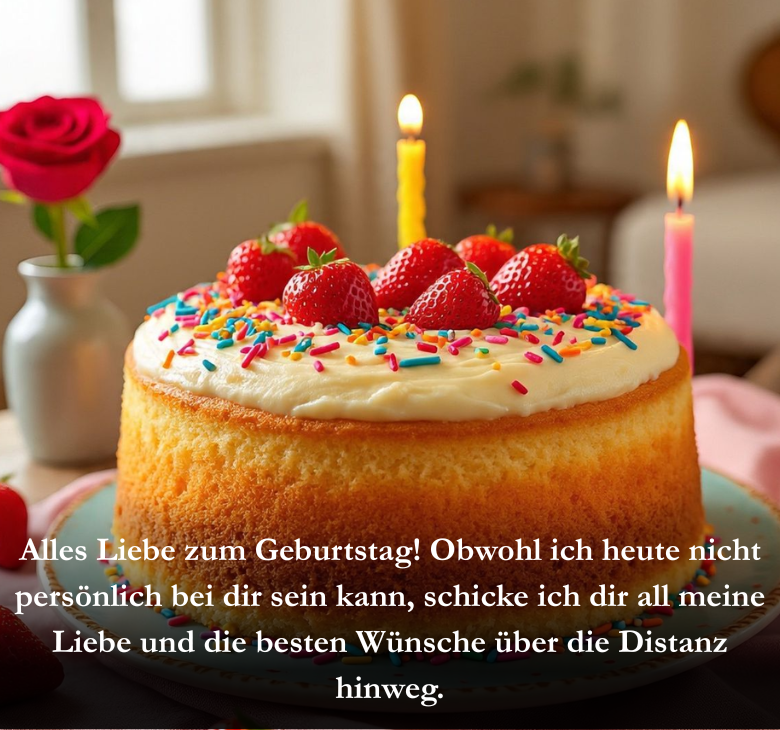 Alles Liebe zum Geburtstag! Obwohl ich heute nicht persönlich bei dir sein kann, schicke ich dir all meine Liebe und die besten Wünsche über die Distanz hinweg