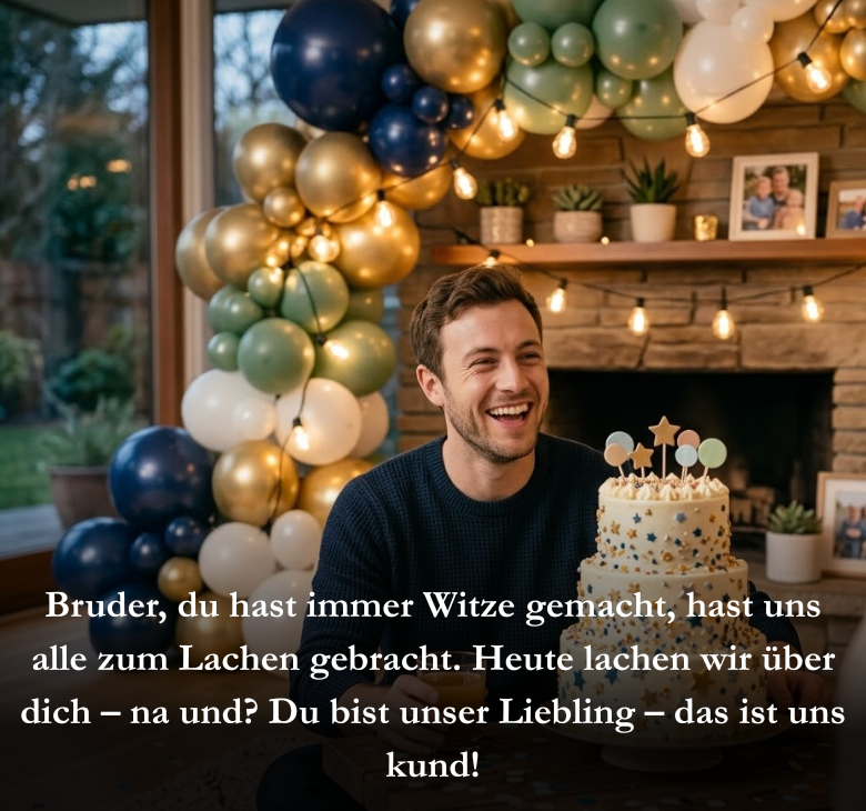 Bruder, du hast immer Witze gemacht, hast uns alle zum Lachen gebracht. Heute lachen wir über dich – na und? Du bist unser Liebling – das ist uns kund!