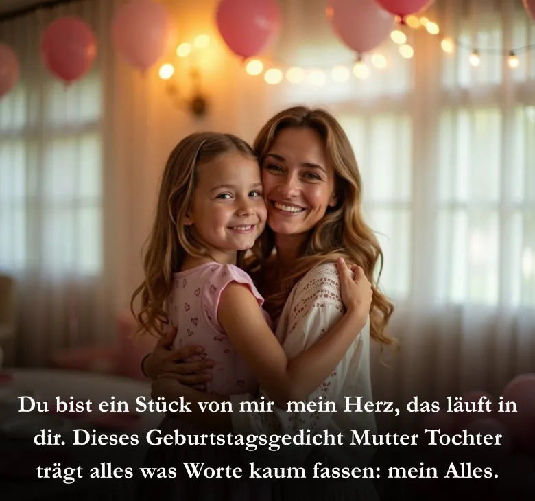 Du bist ein Stück von mir  mein Herz, das läuft in dir. Dieses Geburtstagsgedicht Mutter Tochter trägt alles was Worte kaum fassen: mein Alles.