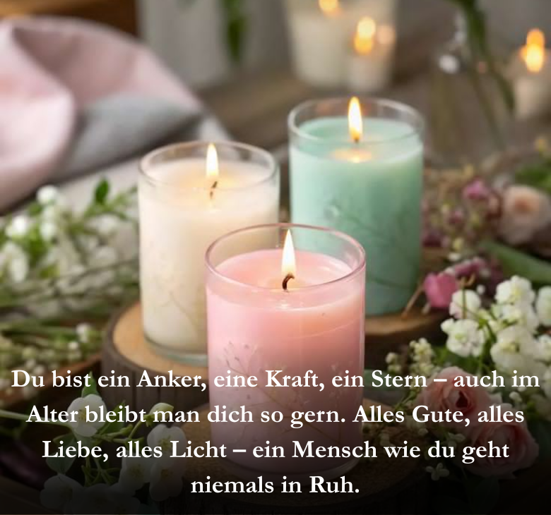 Du bist ein Anker, eine Kraft, ein Stern – auch im Alter bleibt man dich so gern. Alles Gute, alles Liebe, alles Licht – ein Mensch wie du geht niemals in Ruh.