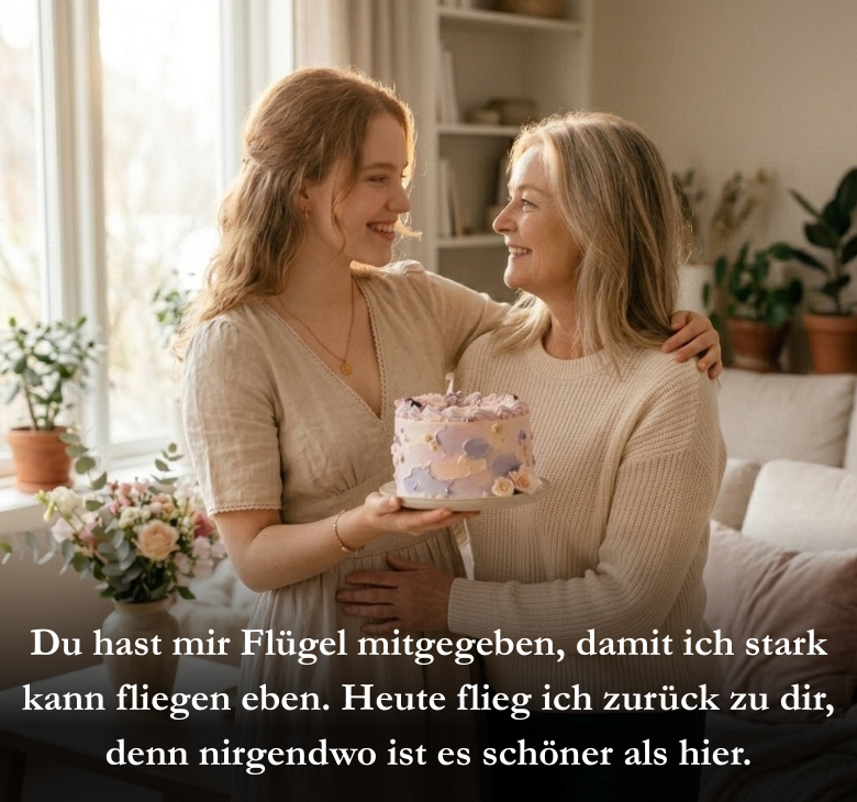 Du hast mir Flügel mitgegeben, damit ich stark kann fliegen eben. Heute flieg ich zurück zu dir, denn nirgendwo ist es schöner als hier.