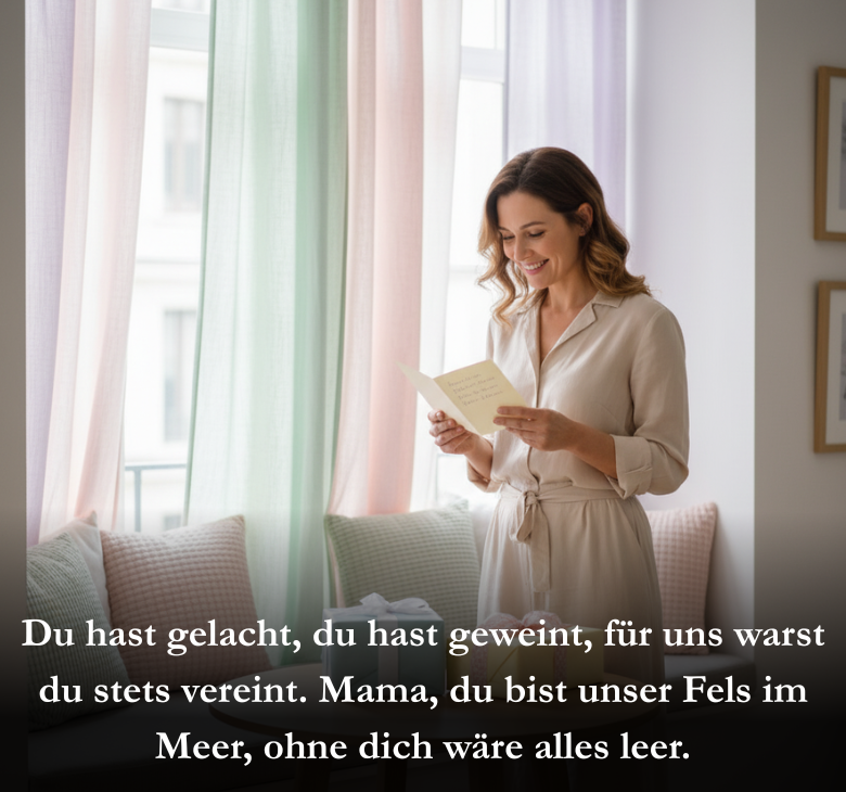 Du hast gelacht, du hast geweint, für uns warst du stets vereint. Mama, du bist unser Fels im Meer, ohne dich wäre alles leer.