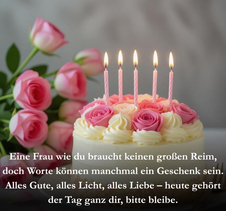 Eine Frau wie du braucht keinen großen Reim, doch Worte können manchmal ein Geschenk sein. Alles Gute, alles Licht, alles Liebe – heute gehört der Tag ganz dir, bitte bleibe.