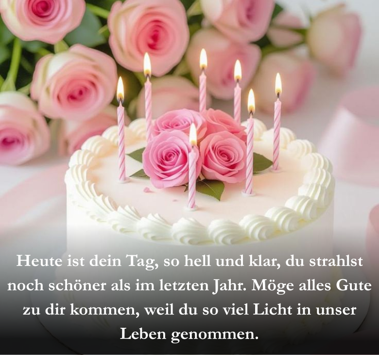 Heute ist dein Tag, so hell und klar, du strahlst noch schöner als im letzten Jahr. Möge alles Gute zu dir kommen, weil du so viel Licht in unser Leben genommen.