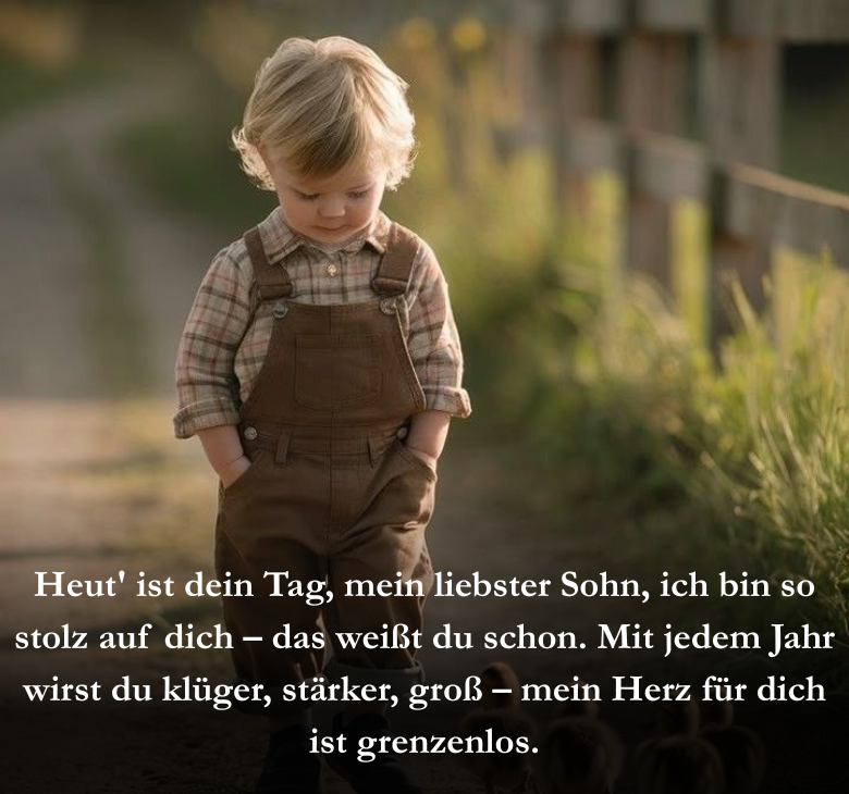 Heut' ist dein Tag, mein liebster Sohn, ich bin so stolz auf dich – das weißt du schon. Mit jedem Jahr wirst du klüger, stärker, groß – mein Herz für dich ist grenzenlos.