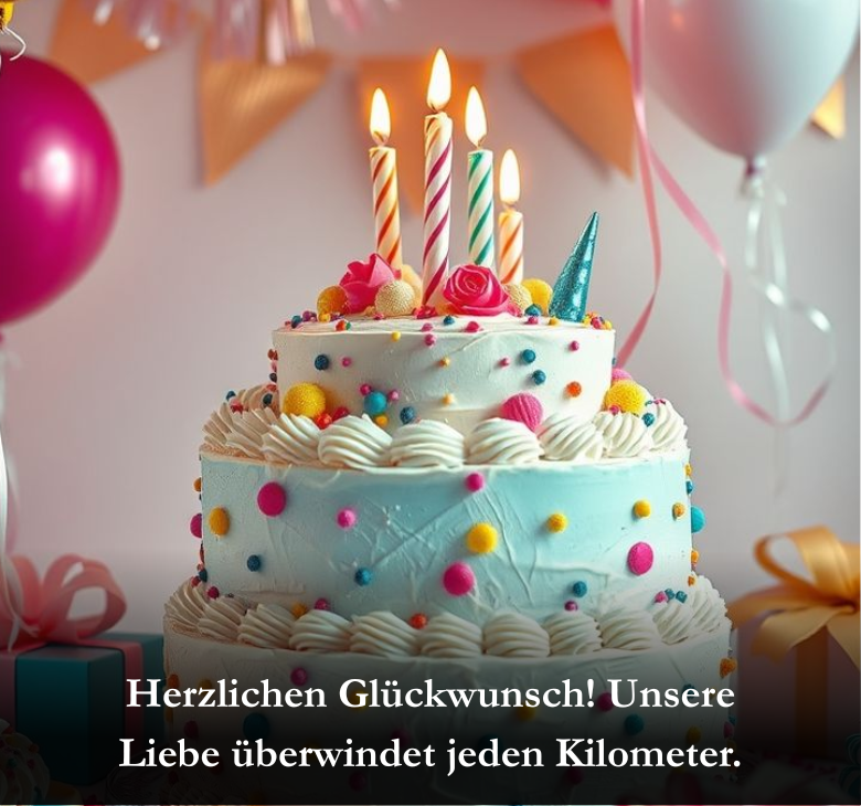 Herzlichen Glückwunsch! Unsere Liebe überwindet jeden Kilometer