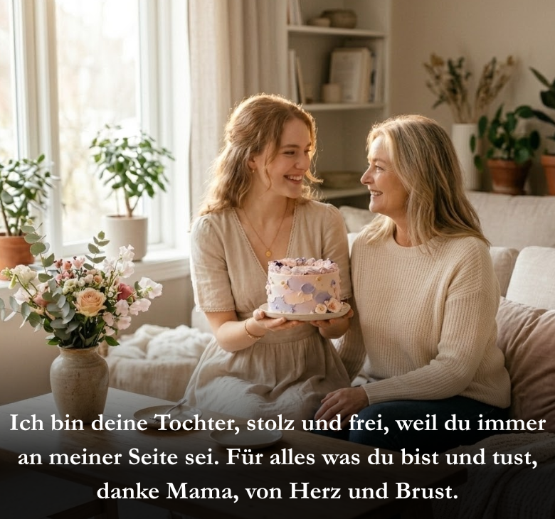 Ich bin deine Tochter, stolz und frei, weil du immer an meiner Seite sei. Für alles was du bist und tust, danke Mama, von Herz und Brust.