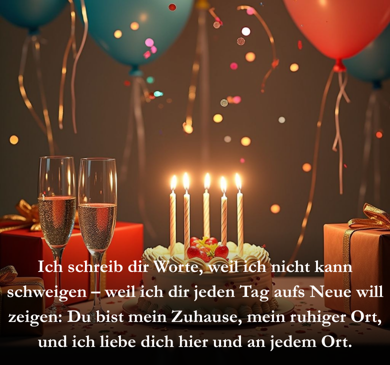 Ich schreib dir Worte, weil ich nicht kann schweigen – weil ich dir jeden Tag aufs Neue will zeigen: Du bist mein Zuhause, mein ruhiger Ort, und ich liebe dich hier und an jedem Ort.