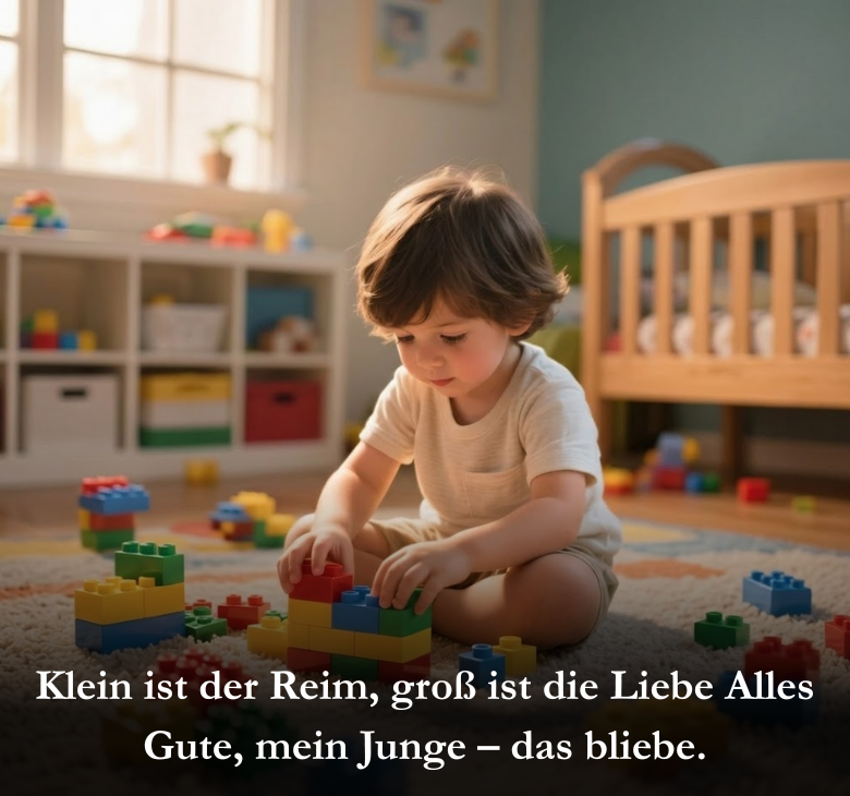 Klein ist der Reim, groß ist die Liebe Alles Gute, mein Junge – das bliebe.