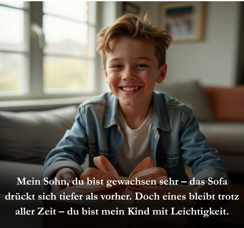 Mein Sohn, du bist gewachsen sehr – das Sofa drückt sich tiefer als vorher. Doch eines bleibt trotz aller Zeit – du bist mein Kind mit Leichtigkeit.