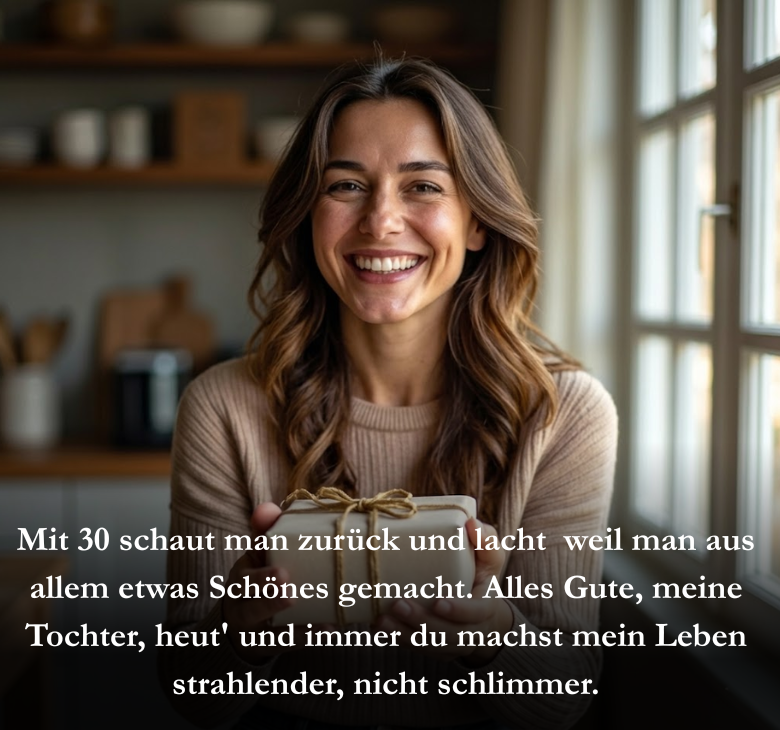 Mit 30 schaut man zurück und lacht  weil man aus allem etwas Schönes gemacht. Alles Gute, meine Tochter, heut' und immer du machst mein Leben strahlender, nicht schlimmer.
