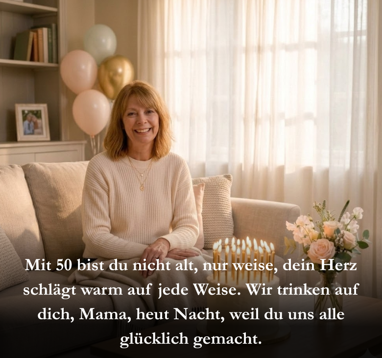 Mit 50 bist du nicht alt, nur weise, dein Herz schlägt warm auf jede Weise. Wir trinken auf dich, Mama, heut Nacht, weil du uns alle glücklich gemacht.