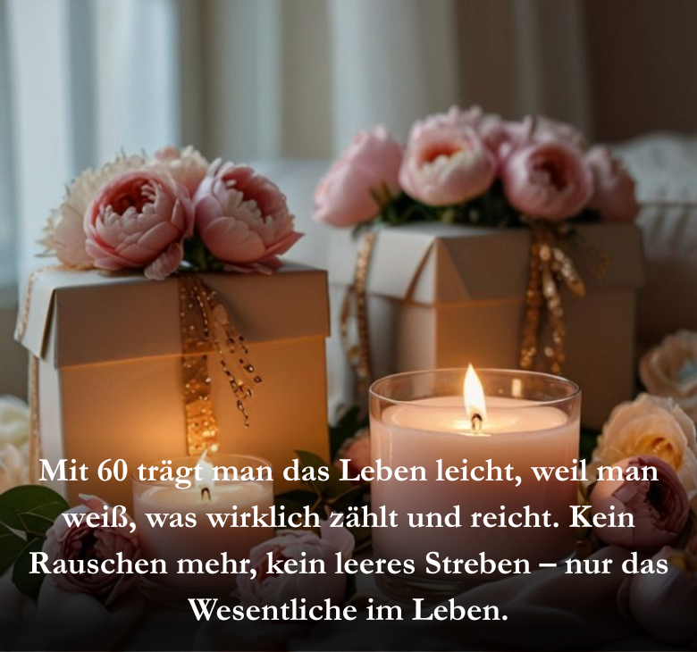 Mit 60 trägt man das Leben leicht, weil man weiß, was wirklich zählt und reicht. Kein Rauschen mehr, kein leeres Streben – nur das Wesentliche im Leben.