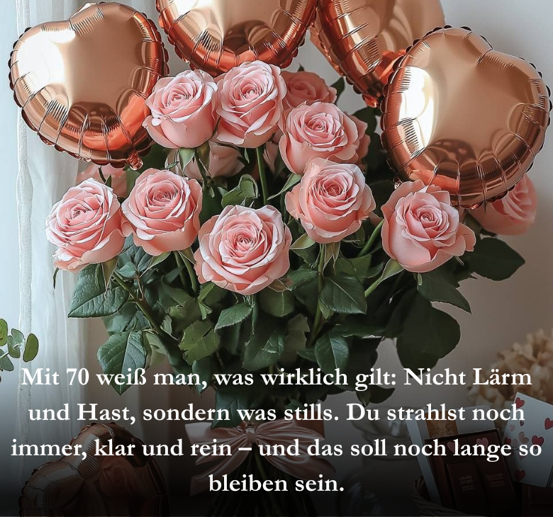 Mit 70 weiß man, was wirklich gilt: Nicht Lärm und Hast, sondern was stills. Du strahlst noch immer, klar und rein – und das soll noch lange so bleiben sein.