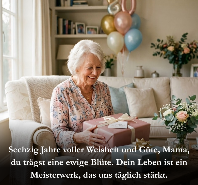 Sechzig Jahre voller Weisheit und Güte, Mama, du trägst eine ewige Blüte. Dein Leben ist ein Meisterwerk, das uns täglich stärkt.