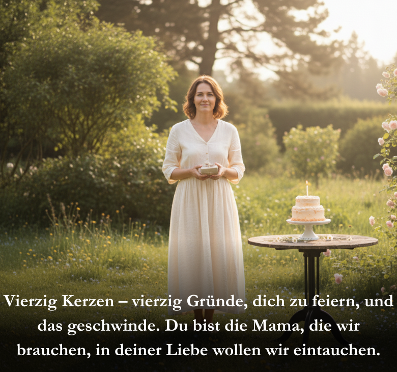 Vierzig Kerzen – vierzig Gründe, dich zu feiern, und das geschwinde. Du bist die Mama, die wir brauchen, in deiner Liebe wollen wir eintauchen.