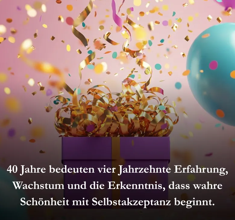 40 Jahre bedeuten vier Jahrzehnte Erfahrung, Wachstum und die Erkenntnis, dass wahre Schönheit mit Selbstakzeptanz beginnt.