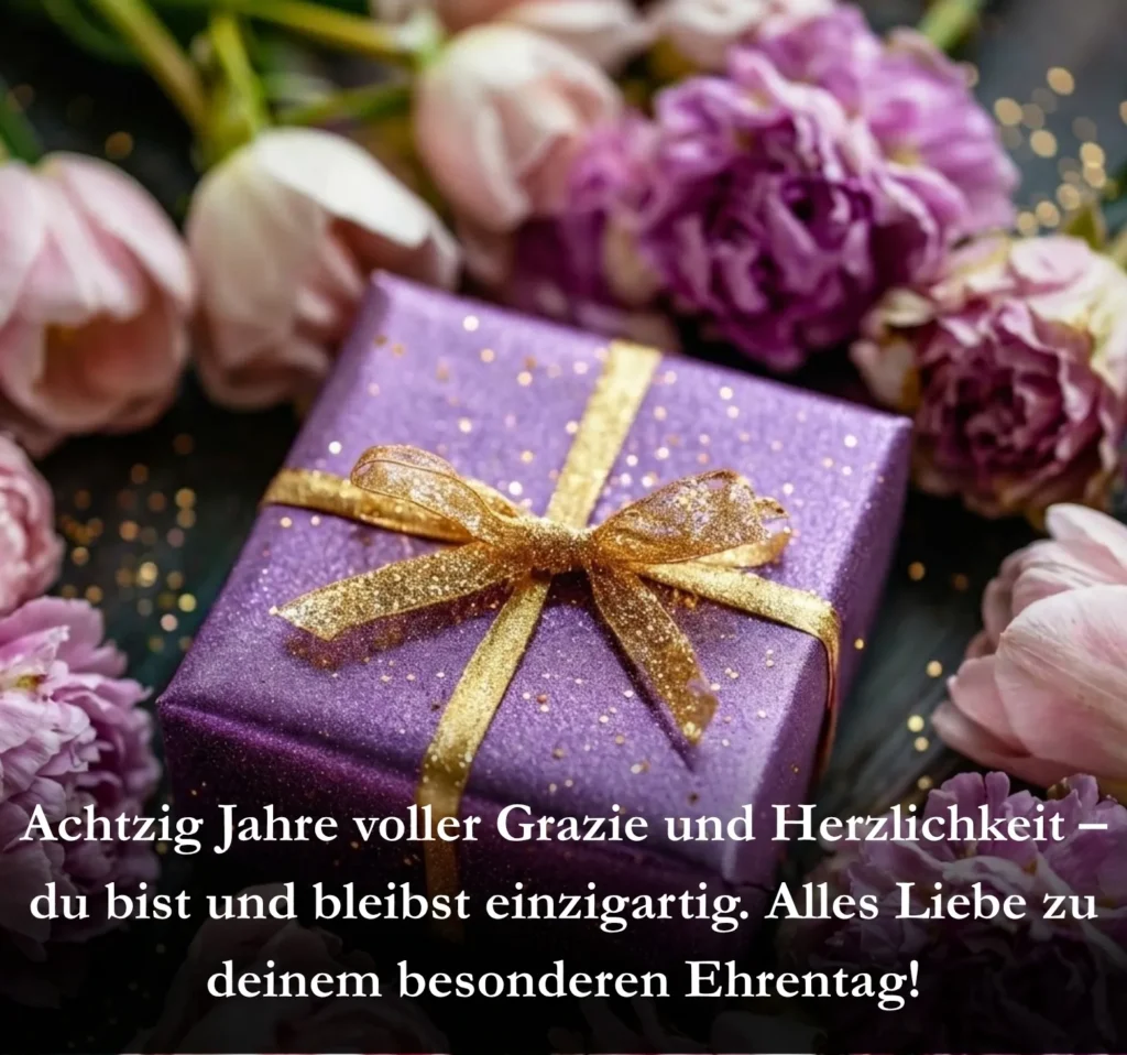 Achtzig Jahre voller Grazie und Herzlichkeit – du bist und bleibst einzigartig. Alles Liebe zu deinem besonderen Ehrentag!