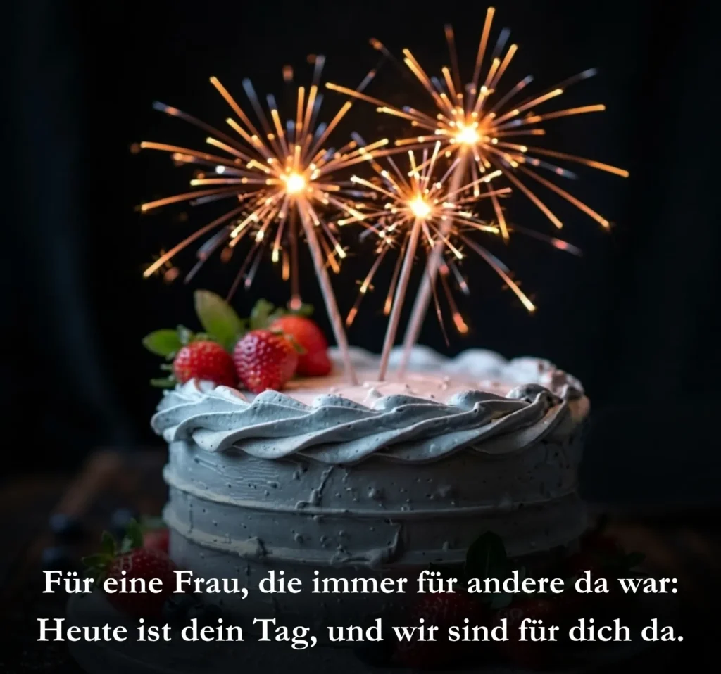 Für eine Frau, die immer für andere da war: Heute ist dein Tag, und wir sind für dich da.