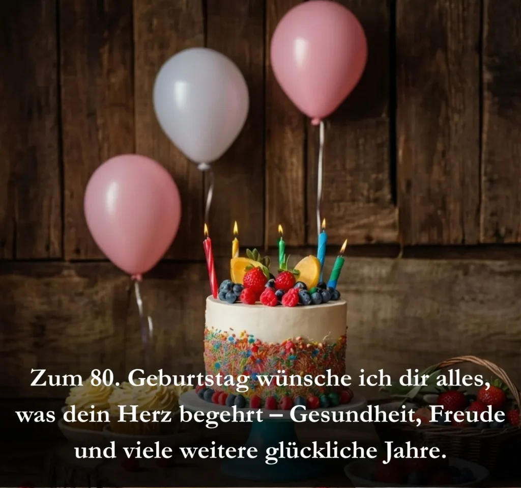Zum 80. Geburtstag wünsche ich dir alles, was dein Herz begehrt – Gesundheit, Freude und viele weitere glückliche Jahre.