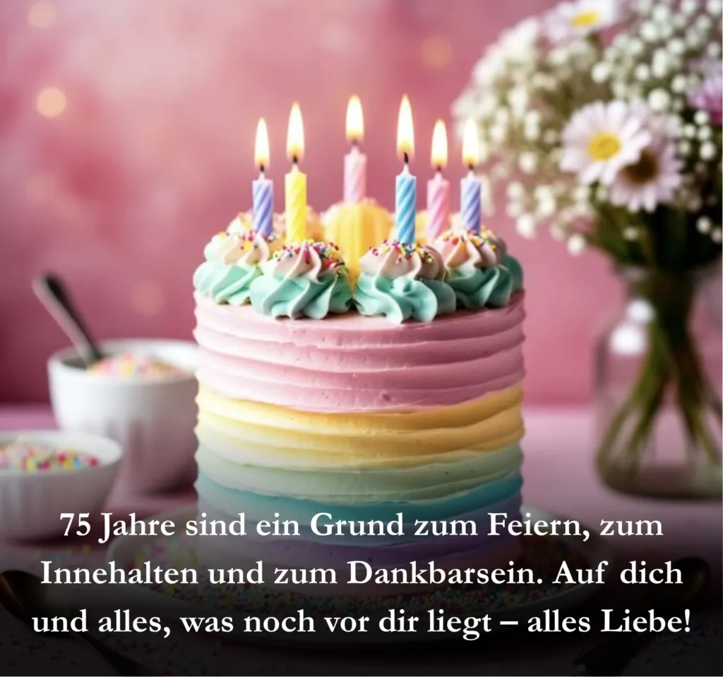 75 Jahre sind ein Grund zum Feiern, zum Innehalten und zum Dankbarsein. Auf dich und alles, was noch vor dir liegt – alles Liebe!