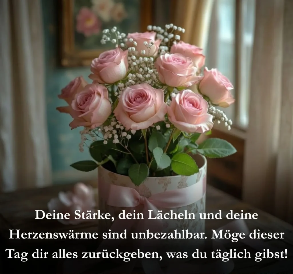 Deine Stärke, dein Lächeln und deine Herzenswärme sind unbezahlbar. Möge dieser Tag dir alles zurückgeben, was du täglich gibst!