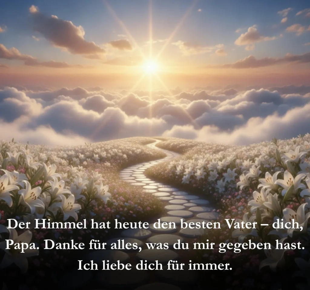 Der Himmel hat heute den besten Vater – dich, Papa. Danke für alles, was du mir gegeben hast. Ich liebe dich für immer.