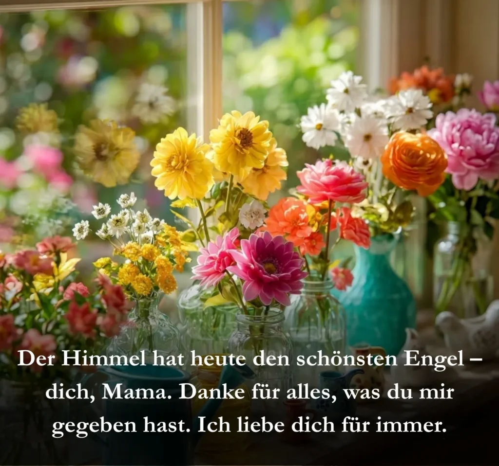 Der Himmel hat heute den schönsten Engel – dich, Mama. Danke für alles, was du mir gegeben hast. Ich liebe dich für immer.