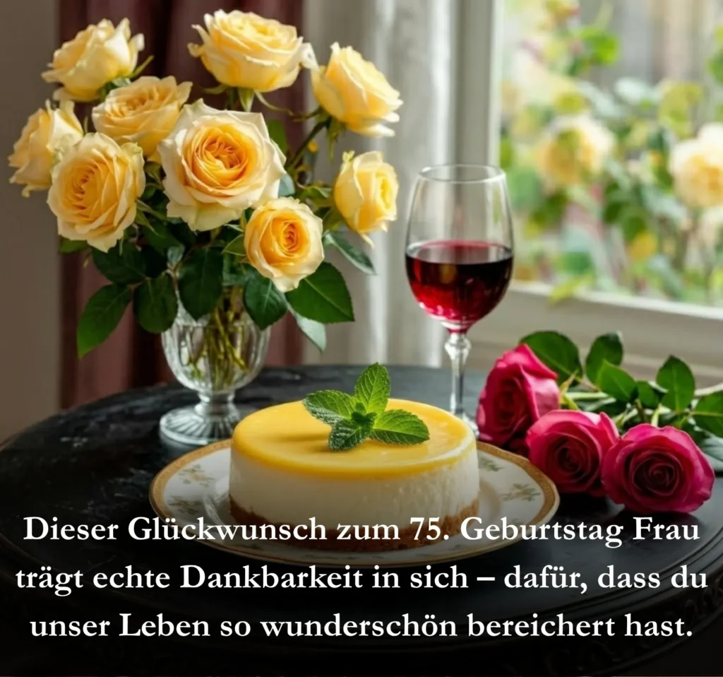 Dieser Glückwunsch zum 75. Geburtstag Frau trägt echte Dankbarkeit in sich – dafür, dass du unser Leben so wunderschön bereichert hast.