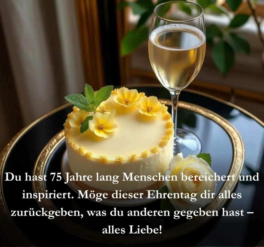 Du hast 75 Jahre lang Menschen bereichert und inspiriert. Möge dieser Ehrentag dir alles zurückgeben, was du anderen gegeben hast – alles Liebe!