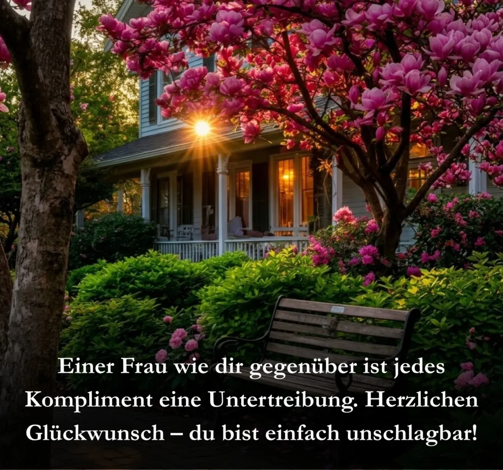 Einer Frau wie dir gegenüber ist jedes Kompliment eine Untertreibung. Herzlichen Glückwunsch – du bist einfach unschlagbar!