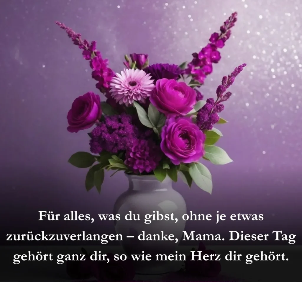 Für alles, was du gibst, ohne je etwas zurückzuverlangen – danke, Mama. Dieser Tag gehört ganz dir, so wie mein Herz dir gehört.