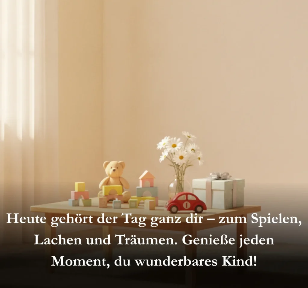 Heute gehört der Tag ganz dir – zum Spielen, Lachen und Träumen. Genieße jeden Moment, du wunderbares Kind!