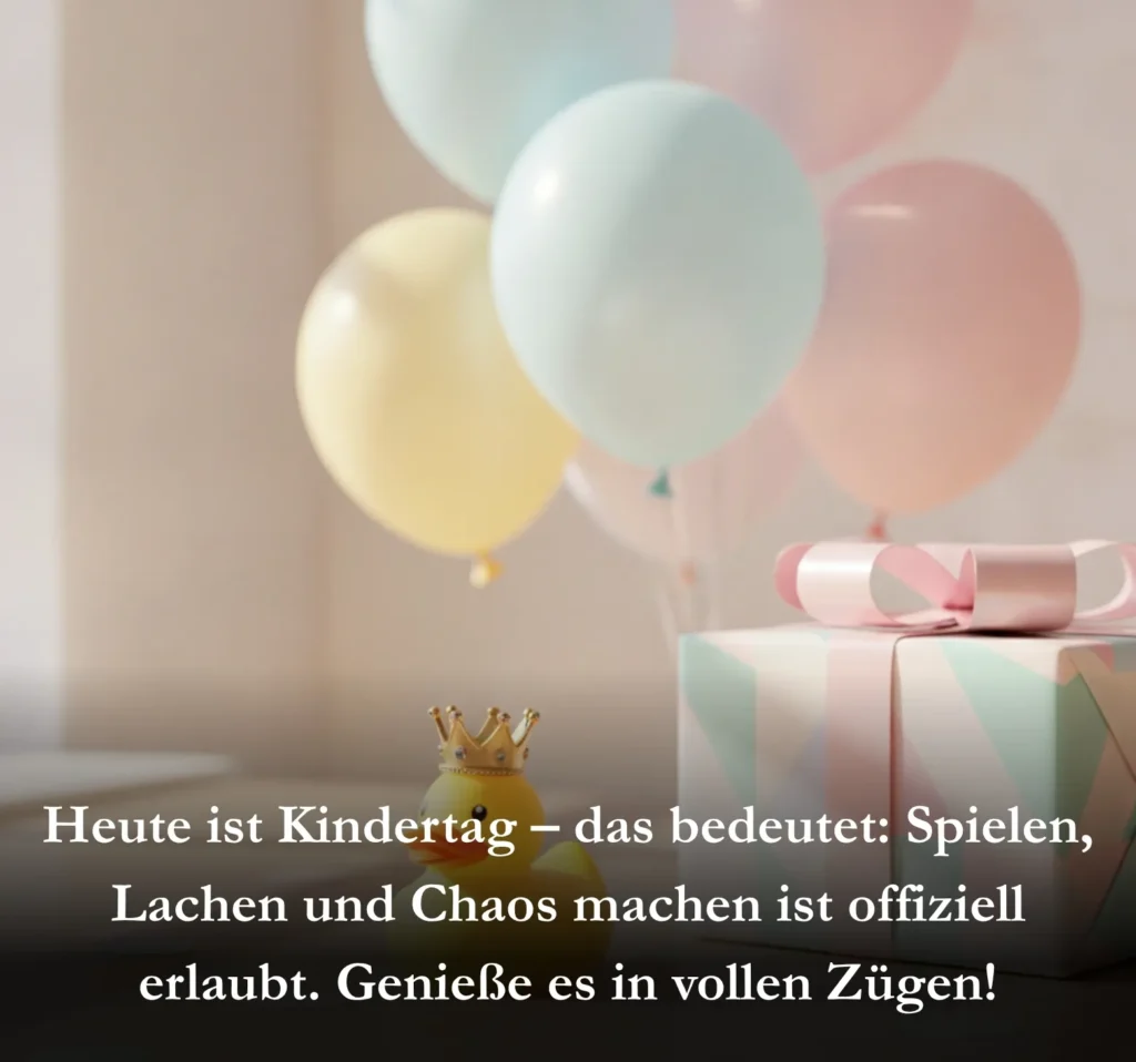 Heute ist Kindertag – das bedeutet: Spielen, Lachen und Chaos machen ist offiziell erlaubt. Genieße es in vollen Zügen!