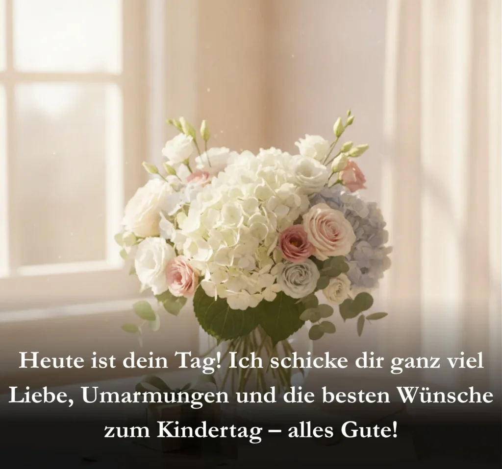 Heute ist dein Tag! Ich schicke dir ganz viel Liebe, Umarmungen und die besten Wünsche zum Kindertag – alles Gute!